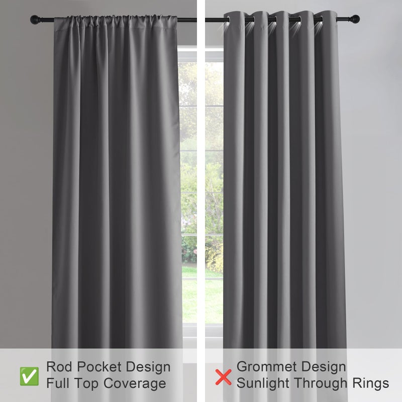 PONY DANCE Gray Blackout Curtains - Window Treatments Set Home Decoration Curtains Light Blocking Solid Soft Rod Pocket Drapes for Bedroom Living Room, 52 by 63 in, Gray, 2 Pieces - Image 4